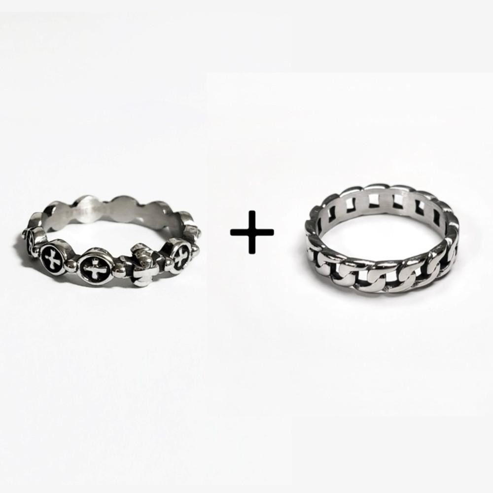 반지set  [R08]Bold Chain Single Ring +[R09]Cross Ring
