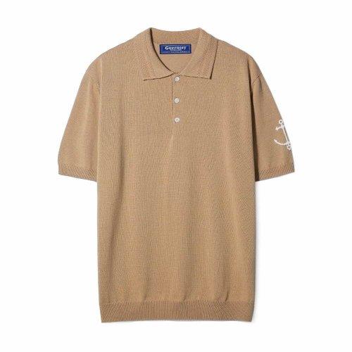 피셔맨 반팔 카라 니트 - 카멜