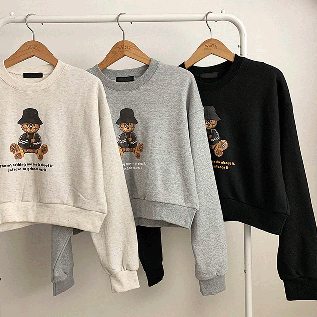 [ 주문폭주 ! ] 크롭 베어 힙한 곰돌이 쭈리 맨투맨