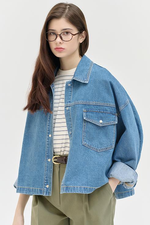 25SN denim crop shirts jacket [BL]