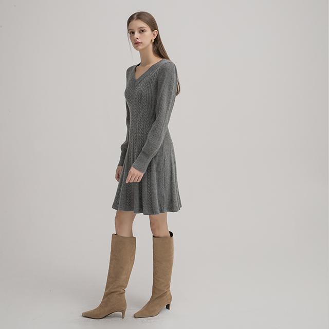 (R-OP-5226)브이넥 케이블 니트 원피스