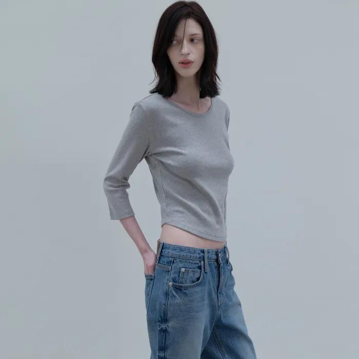 Reversible 3/4 Sleeve Tee_Melange gray