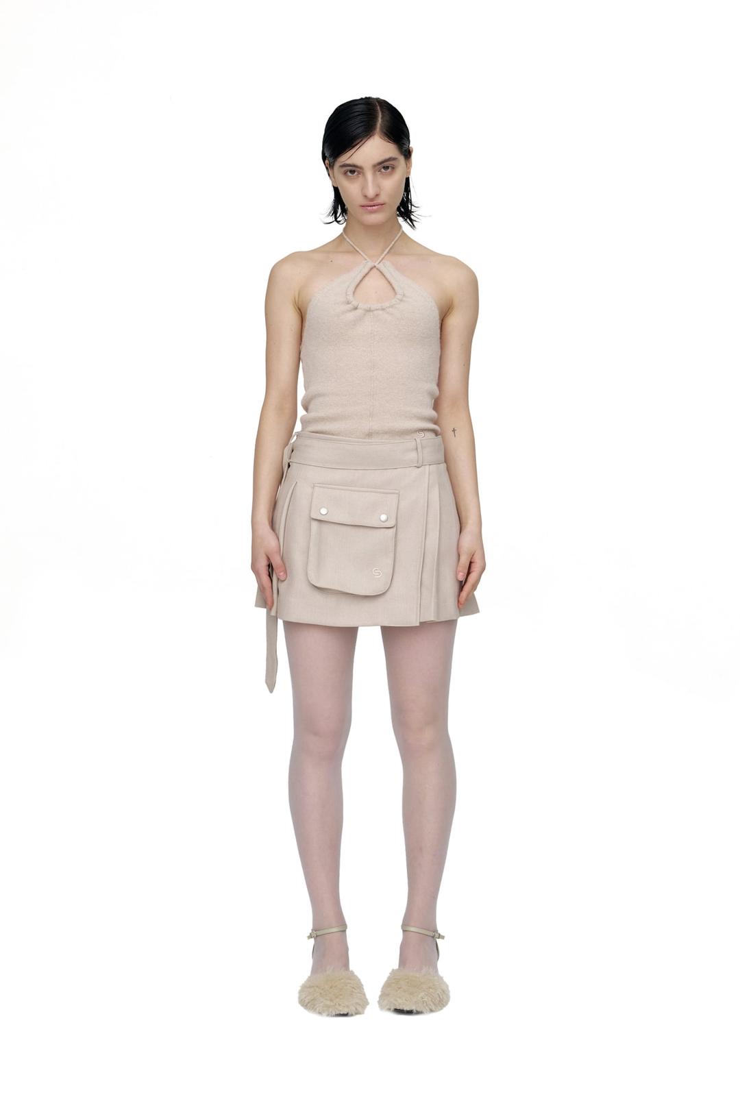 CREASE POCKET BELTED SKIRT / BEIGE