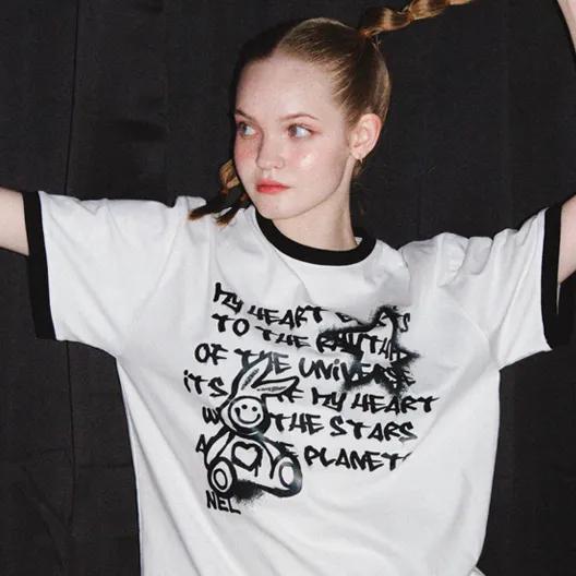 [RGT] Rabbit Doll Print Short sleeve T-Shirts White-Black