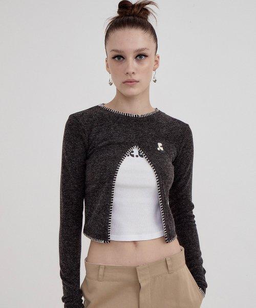 RR CUT OUT LONG SLEEVE KNIT TOP BROWN