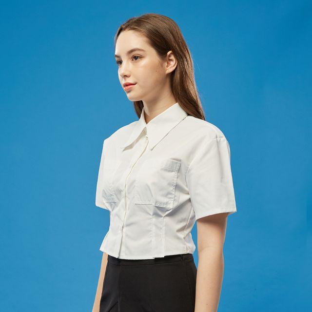 [아*즈원 장*영 착용, 65차 재입고] WOMEN 크롭 슬림 반팔 셔츠 [화이트][6/16 순차배송]