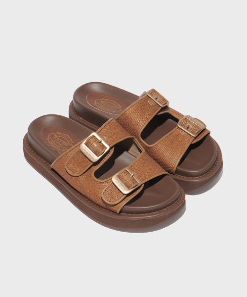 TWO STRAP RATTAN SLIPPERS - 3color