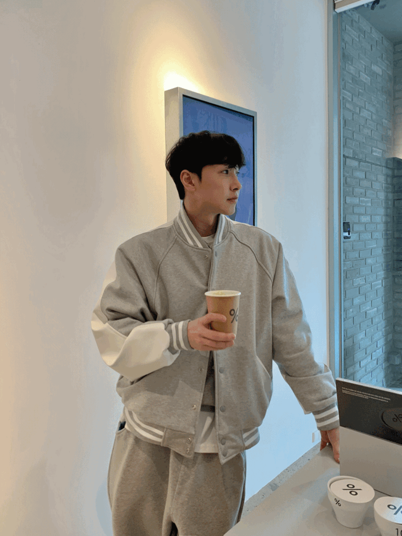 원 레더 코튼 바시티 자켓 (4color)