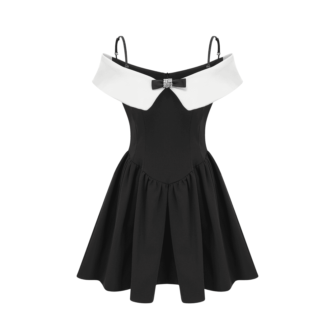 Deniece off-the-shoulder black mini dress