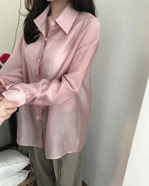 [ 오피스 & 하객룩 ] 두아 loose 새틴 시스루 BL / SH