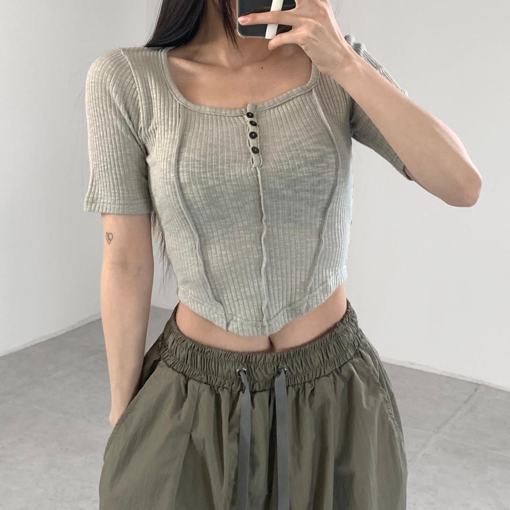 [모달]오픈 절개 크롭티(3color)