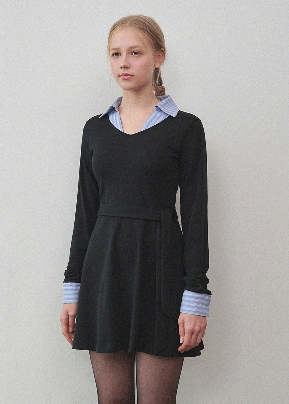 [44-120]  Arlo Mini Dress - Strap Setup  알로 미니 드레스-스트랩 셋업 (가을-데일리룩-캐주얼룩-페미닌룩-빈티지룩-다이마루-배색-셔츠-스트랩-긱시크룩-빅사이즈-자체제작)