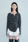 [EXCLUSIVE] STRIPE HENLEY NECK TOP / CHARCOAL