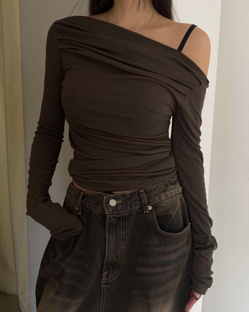 Shirring off-shoulder T (2 color)