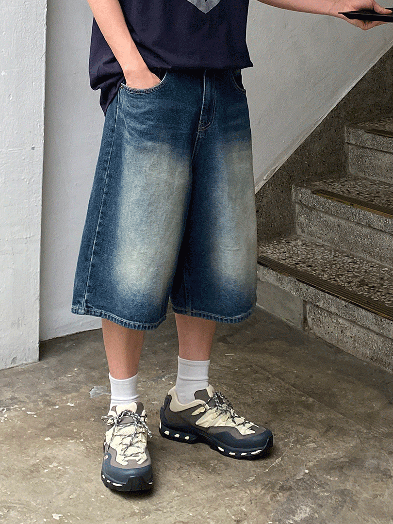 틴 워싱 버뮤다 데님팬츠