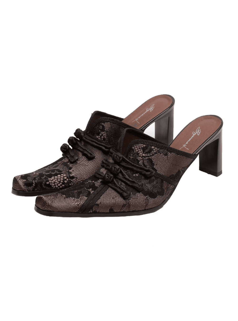 Oriental Silk Lace Mule Heels