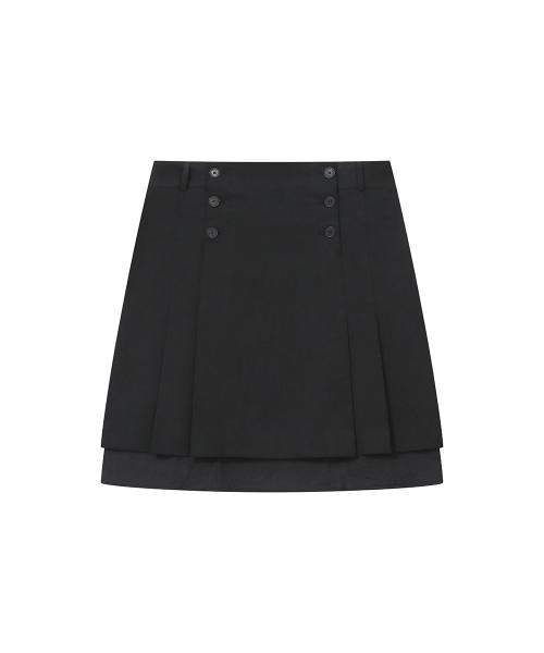 Layered pleats midi skirt BLACK