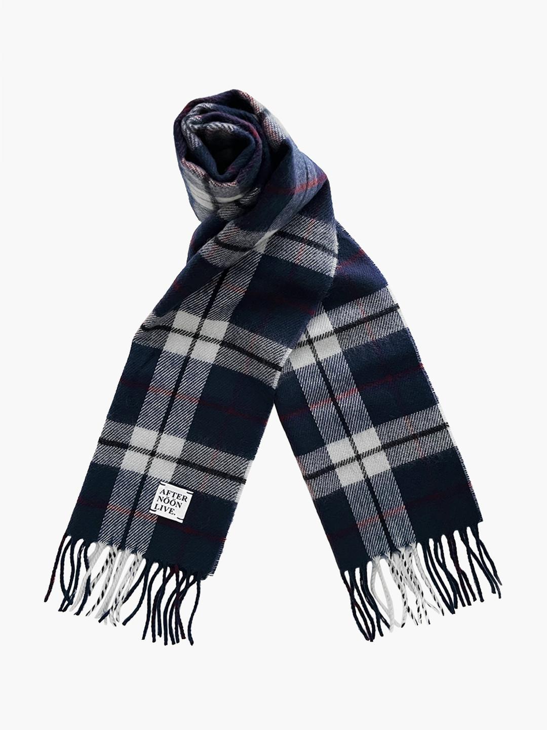 Afternoonlive Wool Muffler (90's Tartan Check Navy/White)