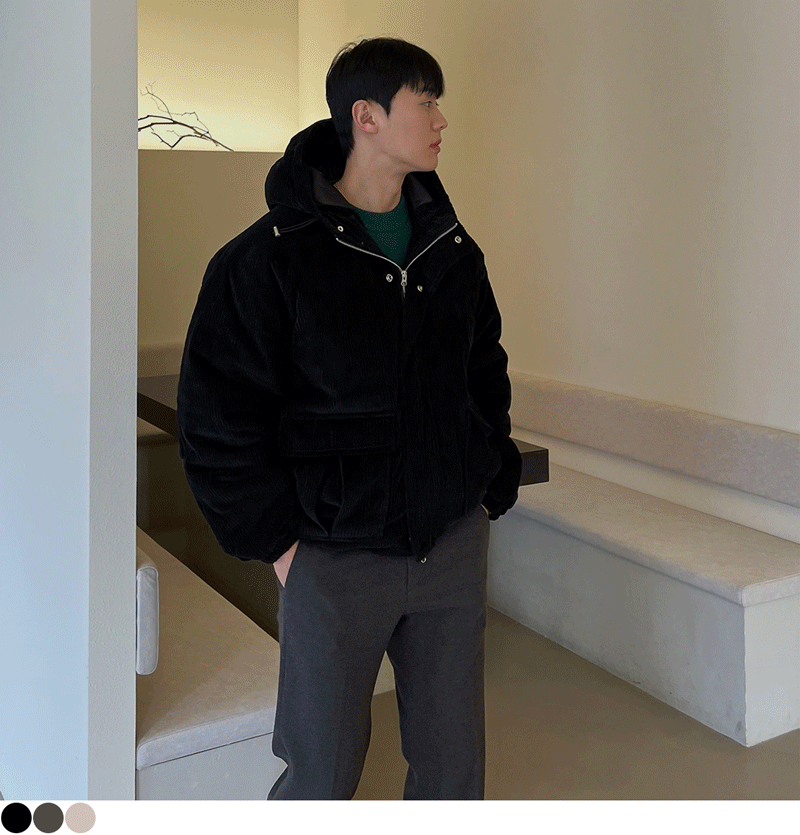 ★MD추천★ 키로 골덴 후드 패딩