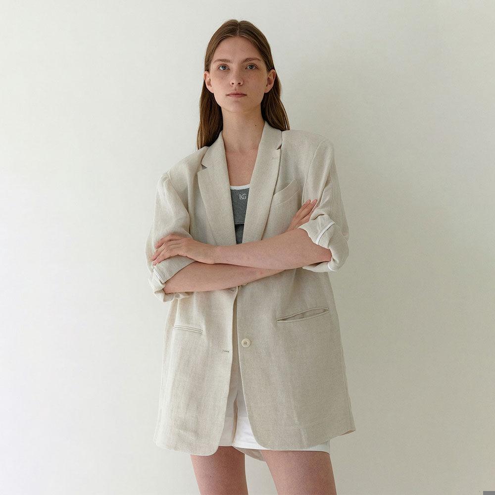 linen boxy jacket (natural beige)