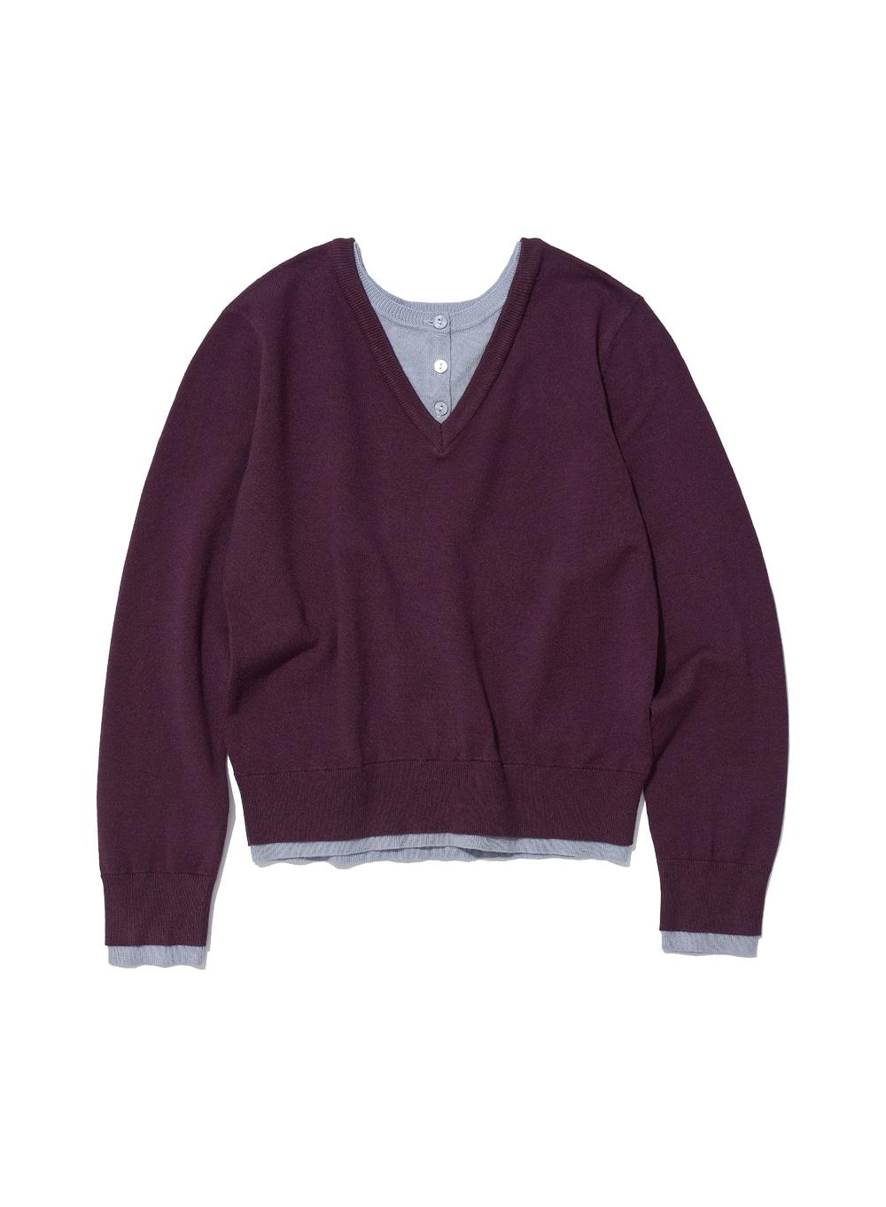 [WOMEN] COLORBLOCK DOUBLE LAYERED KNIT SWEATER_PLUM