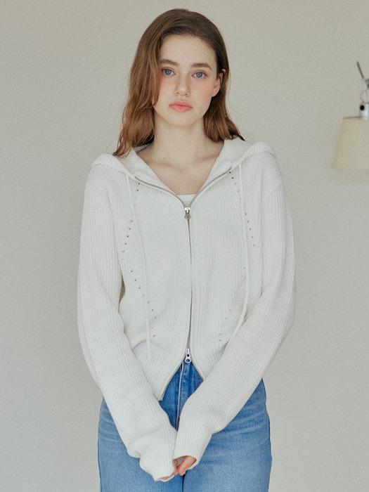 HAZI HOOD KNIT ZIP UP_IVORY
