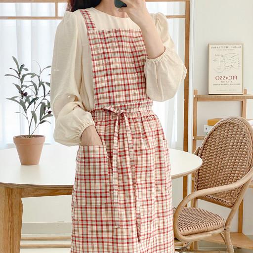 📌이니셜 자수 각인🧵 로망체크 롱 원피스 앞치마