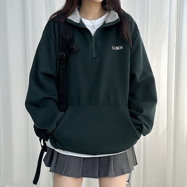 [핏보장] 클린치 반집업 맨투맨 반하이넥 학생 집업 학생맨투맨 교복맨투맨 하이넥 교복집업 가을맨투맨 루즈핏 교복아우터 가을아우터 반집업맨투맨 루즈핏맨투맨