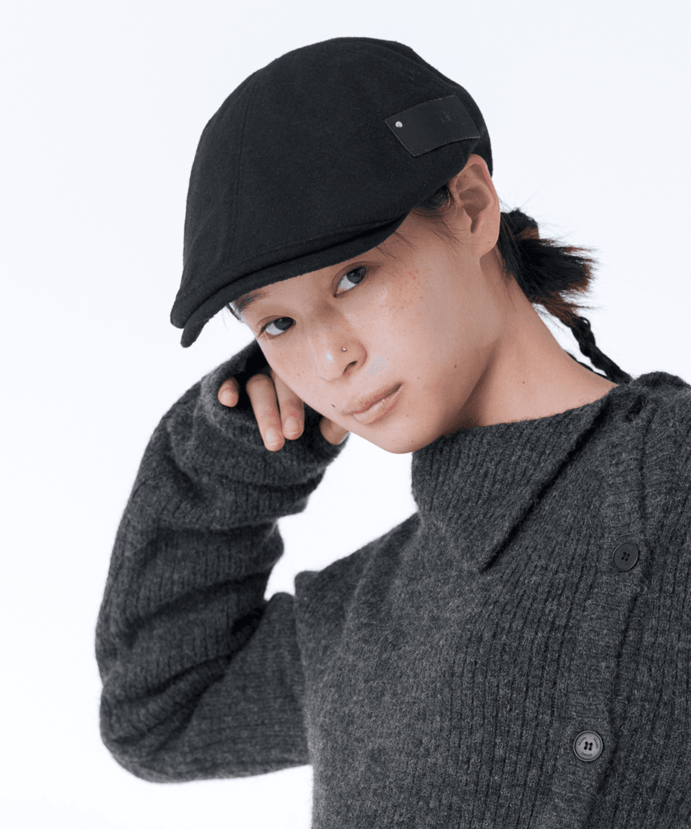 Patch wool hunting cap BLACK