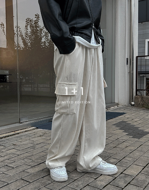 [1+1] Y2K 코듀로이 와이드 카고팬츠
