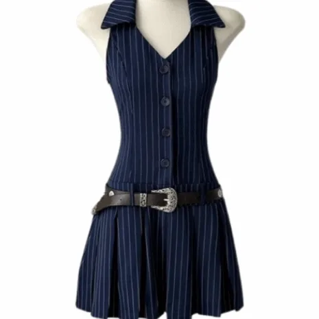 주문폭주❤️‍🔥 y2k Halterneck Dress Belt Set (S-L) [카우보이원피스/ 틱톡원피스 / 촬영/인스타룩/파티룩/ 워터밤 / 페스티벌 /존예변신]