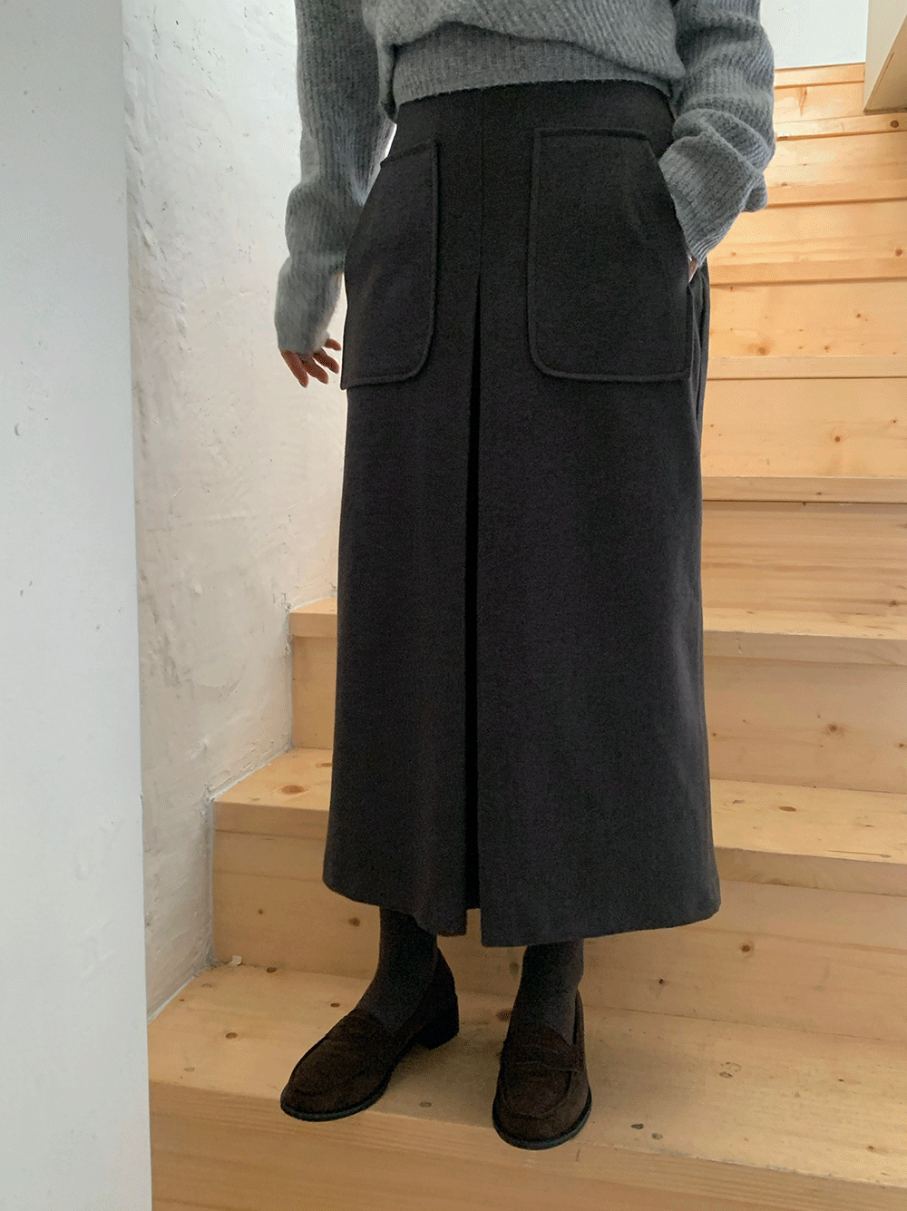 앞 포켓 트임 롱 밴딩 스커트 (3color)