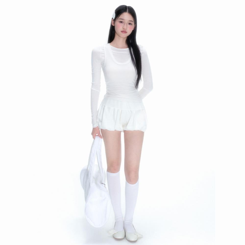 NECY STUDIO 바지 화이트 플라워 반바지 여성용 클라우드 퍼피 스커트 팬츠