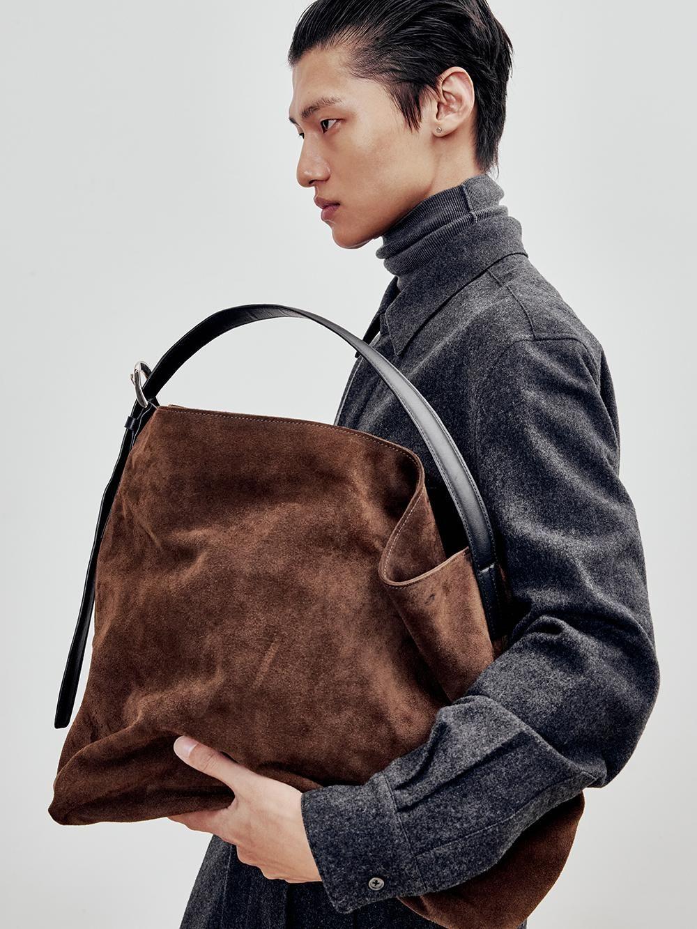 [ANDROS] Cow Suede Shoulder bag (Dark Brown/Black)