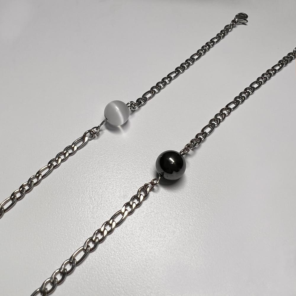 크로마 캣츠아이 헤마타이트 원석 써지컬 체인 팔찌