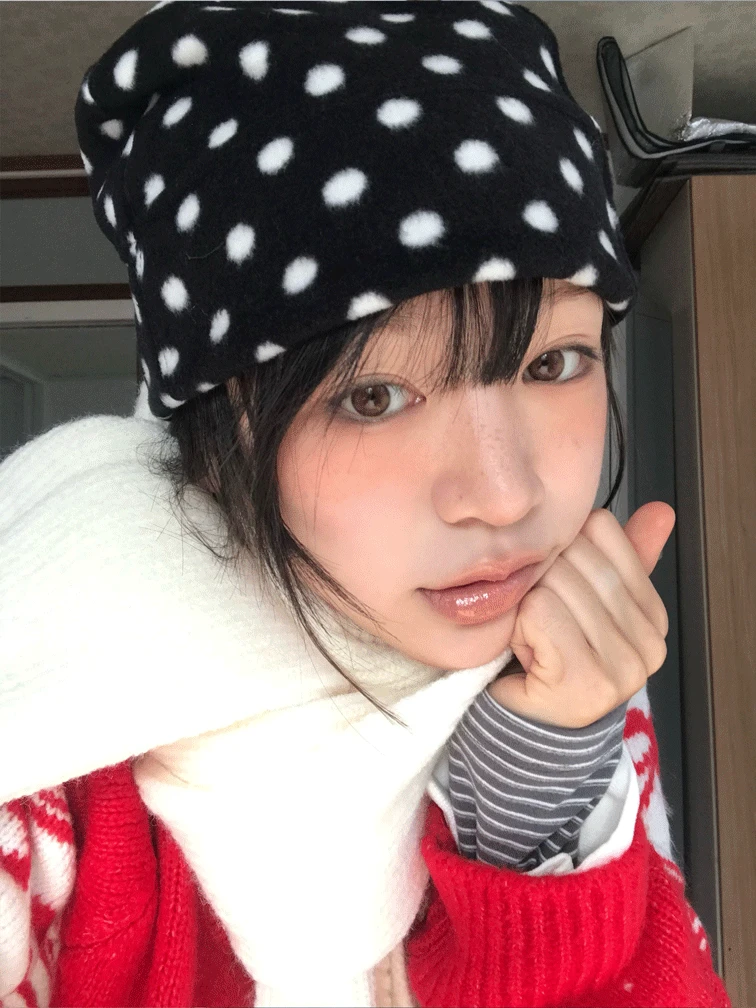 fleece 도트 비니