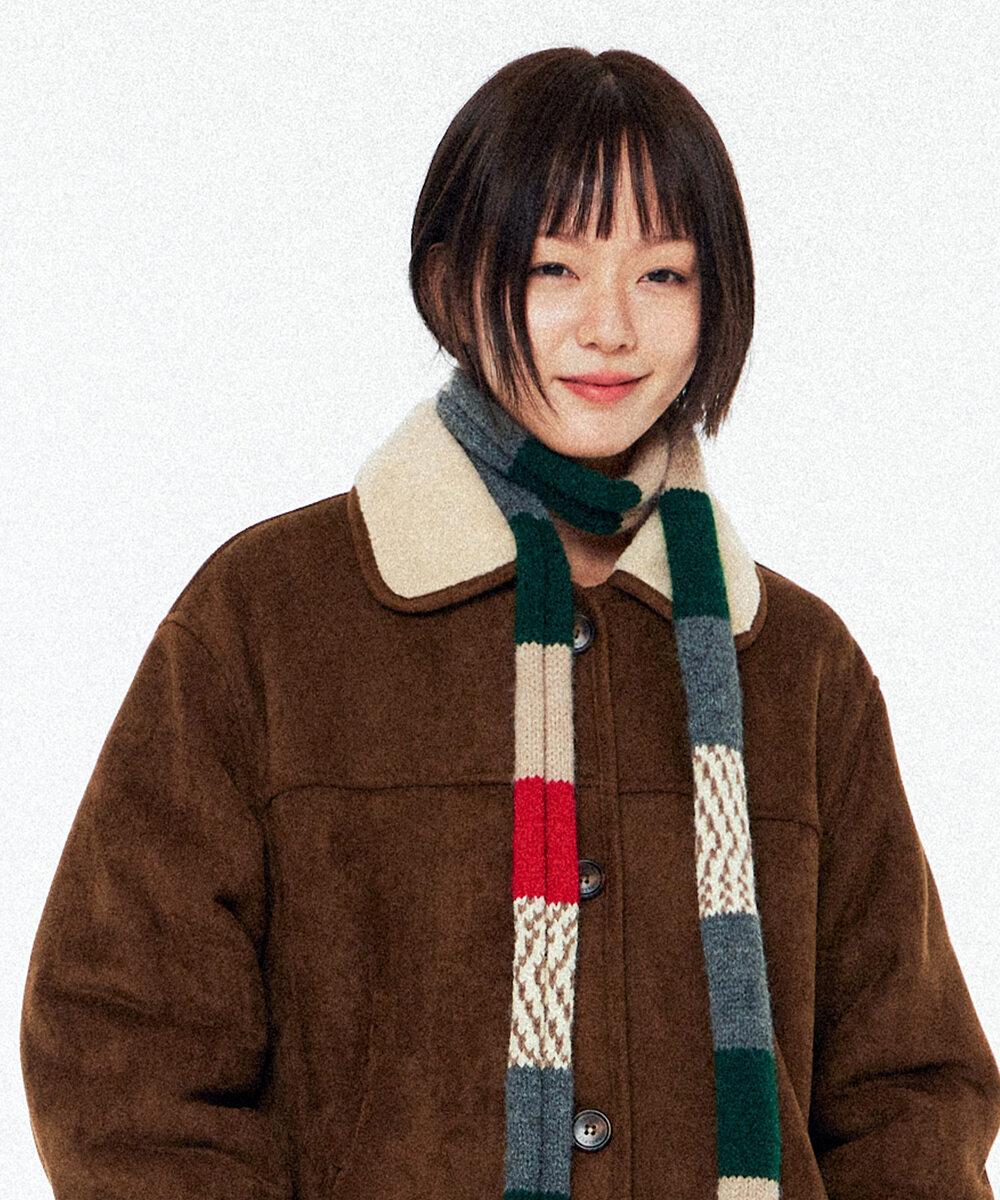 퍼 카라 하프 무스탕 브라운