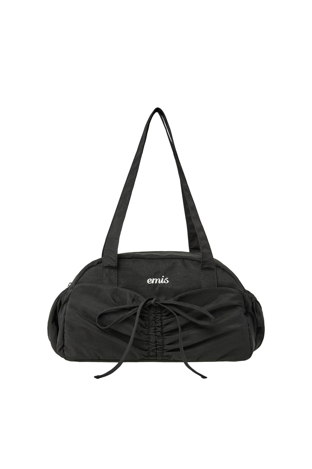 NYLON SHIRRING POCKET DUFFLE BAG-BLACK
