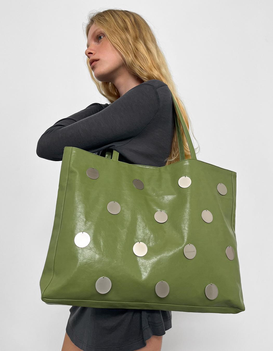 METALLIC DISC SHOPPER BAG, GREEN