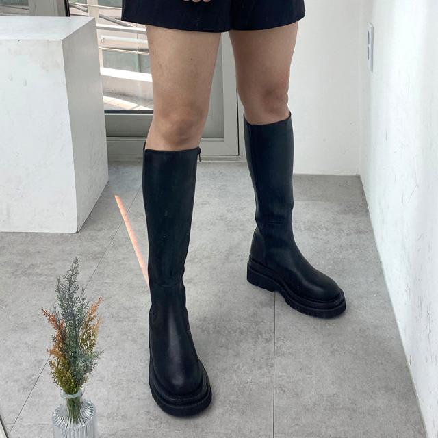 통굽 옆지퍼 첼시 롱부츠 5.5cm 1컬러
