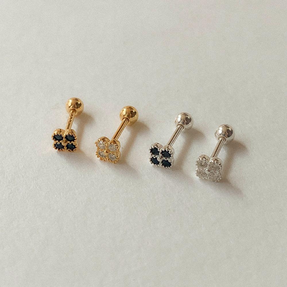 (실버925) 귓바퀴 이너컨츠 블랙 화이트 네잎 큐빅 피어싱