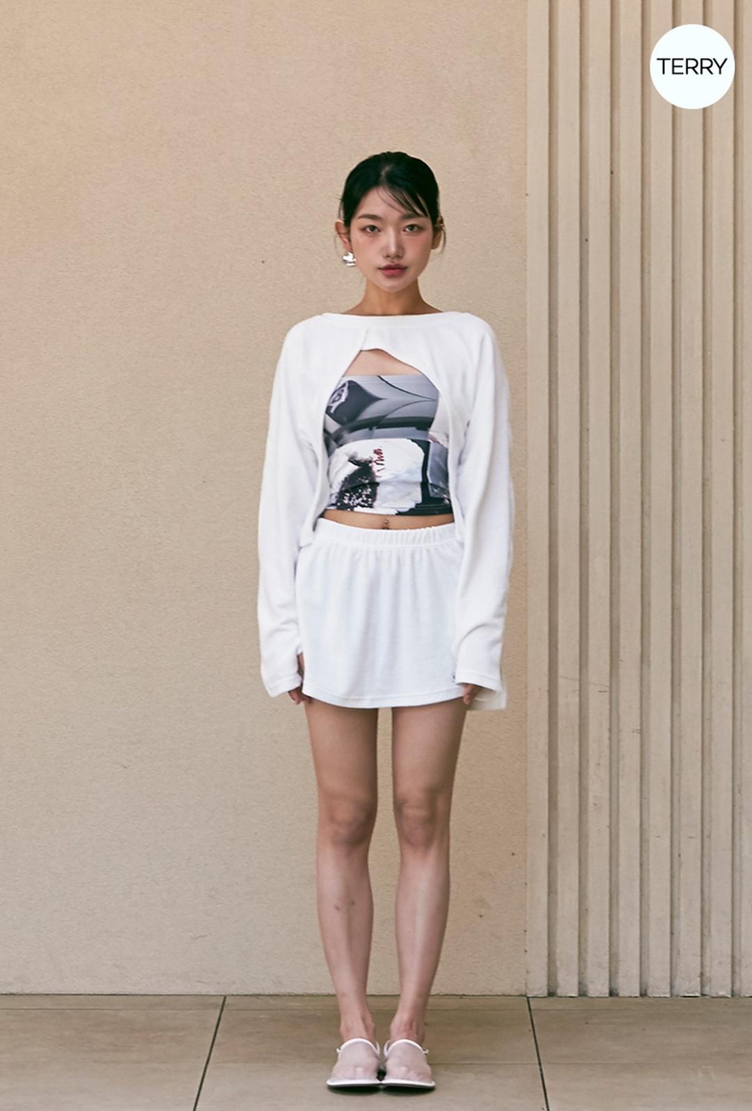 히든 테리 커버업 T [ 화이트 ]