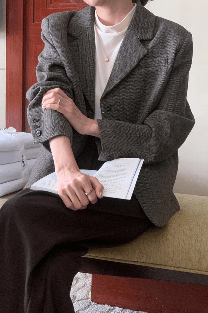 스테디 [당일출고🚀][하객룩/출근룩] 해보 헤링본자켓 헤링본 싱글자켓 자켓 (2colors)