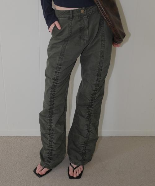 C SHIRRING DETAIL PANTS_KHAKI