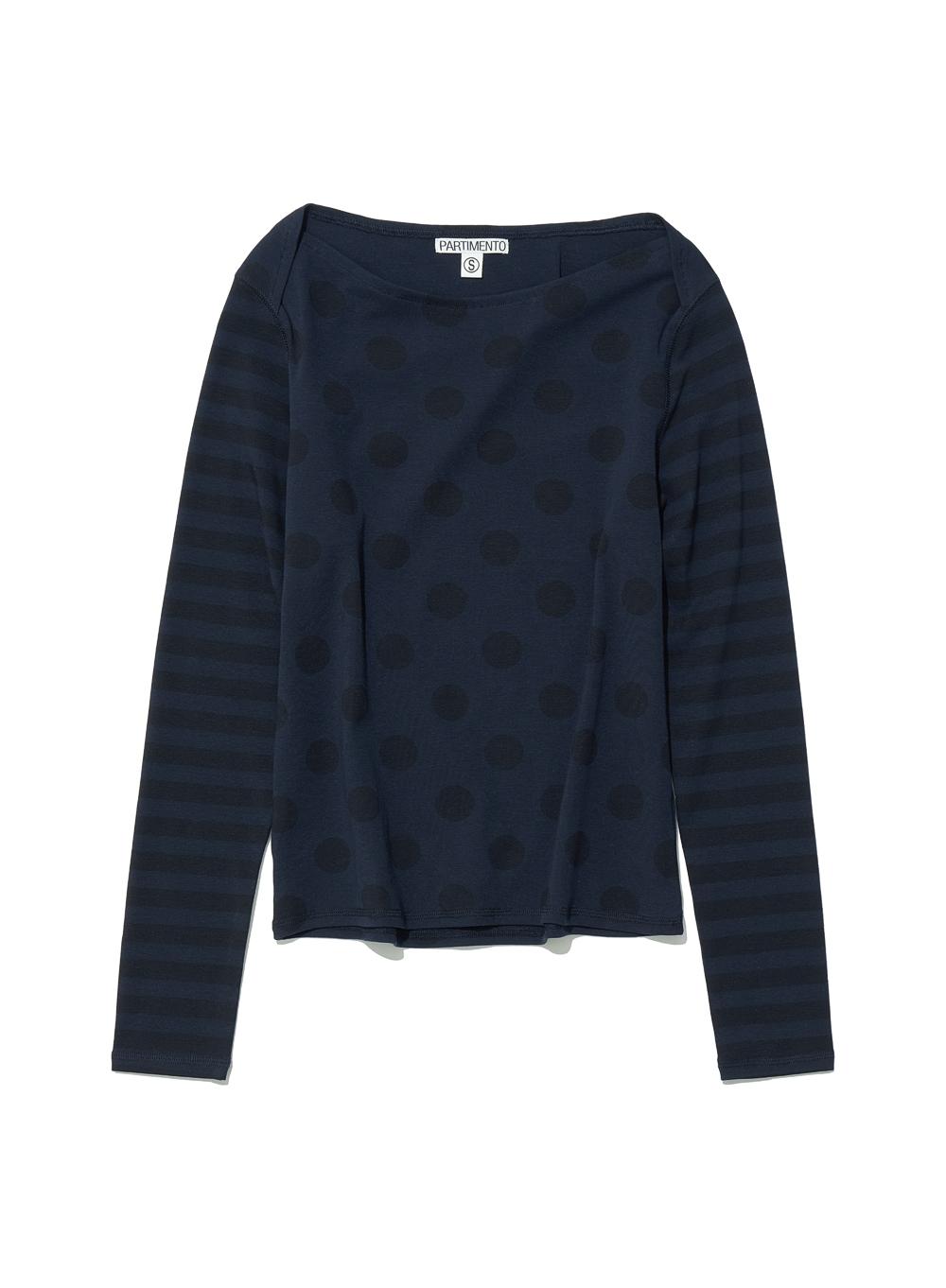 [WOMEN] DOT STRIPE ALL-OVER PRINTED LONG SLEEVE TEE_NAVY