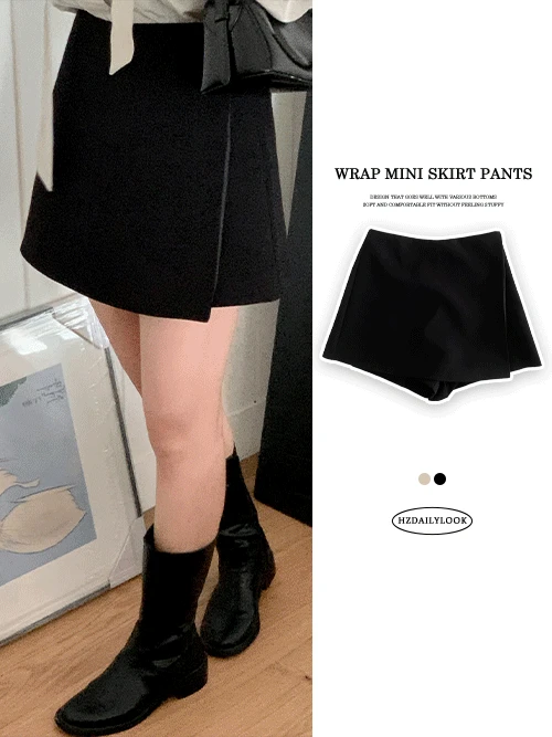 [가을하객룩🎀/일체형/체형커버 ] 블렌 가을 A라인 랩 미니 치마바지 3부 숏 팬츠