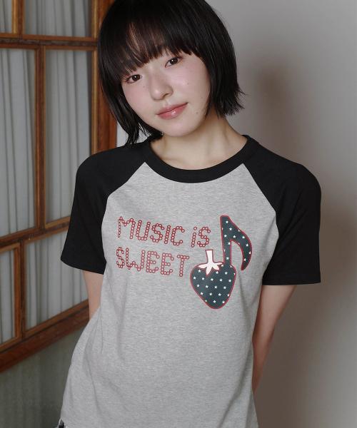 W STRAWBERRY RAGLAN SS TEE GREY(CV2FMFT545A)