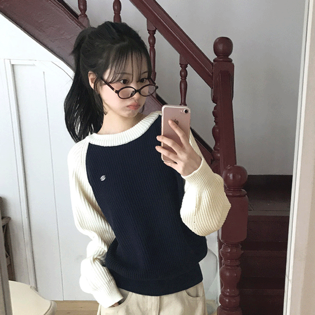 [아방핏🧸/데일리] 팬던트배색나그랑R니트티 (4color)