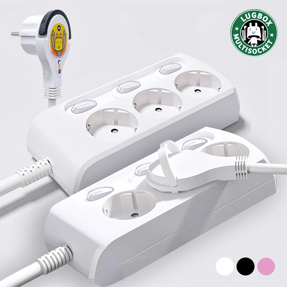 러그박스 납작 멀티탭 플러그 납작한 고전력 멀티콘센트 이지콕 3구 개별 1.5m 화이트