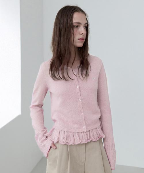 MOHAIR BLENDED SLEEVELESS CARDIGAN SET PINK